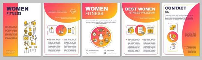 kvinnor fitness broschyr mall. viktminskning. flygblad, häfte, broschyr tryck design. hälsosam livsstil. träning och bantning. vektor sidlayouter för tidskrifter, årsredovisningar, reklamaffischer