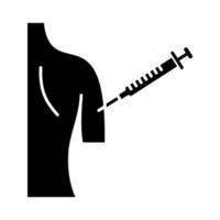 Impfsymbol. Silhouettensymbol. Grippeschutzimpfung. Polio, Masernimpfung. Injektion in den Arm der Frau. Immunisierung. Tetanus-Impfungsverfahren. negativer Raum. vektor isolierte illustration