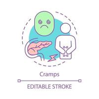 Krämpfe-Konzept-Symbol. durchfall, erbrechen, magenschmerzen idee dünne linienillustration. symptom einer lebensmittelvergiftung. Lebensmittelerkrankungen. Verdauungsstörungen. Vektor isoliert Umrisszeichnung. editierbarer Strich