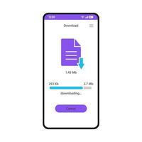 Laden Sie die Vektorvorlage für die Smartphone-Schnittstelle des Dateimanagers herunter. weißes designlayout der mobilen speicher-app-seite. Dokument-Download-Prozess-Anwendungsbildschirm. online data saver flat ui auf dem telefondisplay vektor