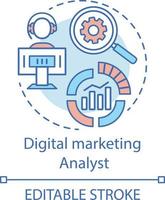 digital marknadsföring analytiker koncept ikon. webbanalys specialitet idé tunn linje illustration. online statistikanalys. marknadsföring av produkter. vektor isolerade konturritning. redigerbar linje