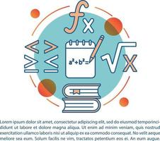 lösen von gleichungen, formelartikelseitenvektorvorlage.math, algebra. broschüre, magazin, broschürengestaltungselement mit linearen symbolen und textfeldern. Druckdesign. konzeptillustrationen mit textraum vektor