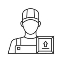 loader man linjär ikon. leveransservice. kurir. tunn linje illustration. kontur symbol. vektor isolerade konturritning