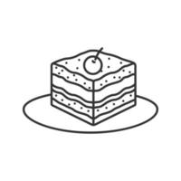 tiramisu linjär ikon. tunn linje illustration. tårta med körsbär. kontur symbol. vektor isolerade konturritning