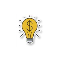 Geschäftsideen-Patch. Glühbirne mit Dollarzeichen. erfolgreiche Geschäftsidee. farbiger Aufkleber. vektor isolierte illustration
