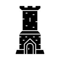 Schlossturm-Glyphe-Symbol. mittelalterliches Torhaus. befestigtes altes Gebäude. Fort, Zitadelle, Festung. Silhouettensymbol. negativer Raum. vektor isolierte illustration