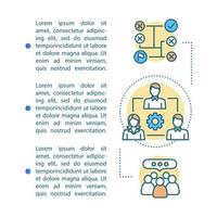 arbetsstyrka artikel sida vektor mall. affärsstrategi. talangförvärv. broschyr, häfte designelement med linjära ikoner och textrutor. tryckdesign. konceptillustrationer med textutrymme