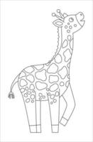 vektor söt giraff kontur. roliga tropiska exotiska djur svartvit illustration. rolig målarbok för barn. djungel sommar clipart