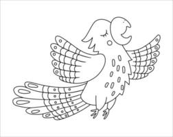 Vektor süßer Papagei Umriss. lustige tropische exotische vogelschwarzweiss-illustration. lustige Malvorlagen für Kinder. Dschungel-Sommer-ClipArt