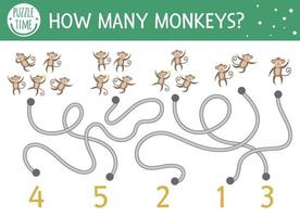 tropisches Mathe-Labyrinth für Kinder. Vorschulsommeraktivität. pädagogisches Additionsrätsel. lustiges mathematisches Puzzlespiel mit Krokodilen. süßes Arbeitsblatt zum Zählen. wie viele zähne vektor