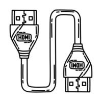 ikon för hdmi-kabel. doodle handritad eller disposition ikon stil. vektor