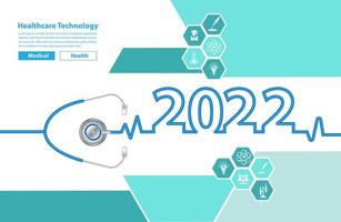 kreativ design stetoskop 2022 nyår och medicinska platta ikoner i medicinteknikkoncept, vektorillustration modern layoutmall vektor