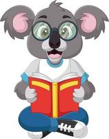 tecknad smart koala läser en bok vektor