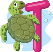 Alphabetbuchstabe t für Schildkröte vektor