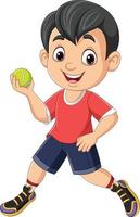 kleiner Junge der Karikatur, der einen Baseball spielt