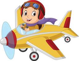 Cartoon kleiner Junge, der ein Flugzeug betreibt