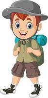 Cartoon Explorer des kleinen Jungen mit Rucksack vektor