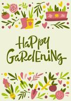 gratulationskort med glad trädgårdsarbete text vektor