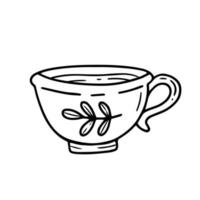 en kopp te med kvistmönster i en enkel linjär doodle-stil. vektor isolerade illustration