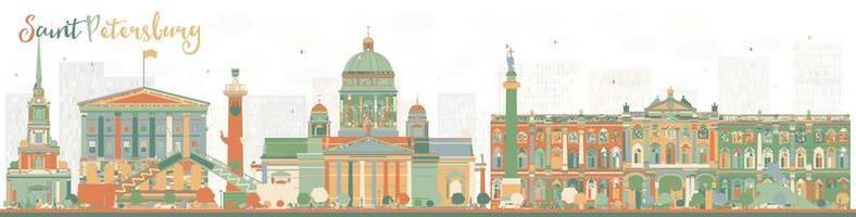 abstrakte Skyline von Sankt Petersburg mit farbigen Wahrzeichen vektor