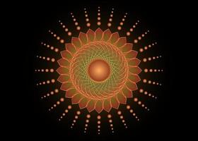 Mandala der heiligen Geometrie, meditative Kreisikone der Sonnenblume Gold, geometrisches strahlendes Logodesign, mystisches religiöses Rad, indisches Chakrakonzept, Vektorillustration lokalisiert auf schwarzem Hintergrund vektor