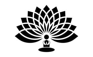 siluett av man som sitter på en lotusblommabakgrund, livets blomma. helig geometri. symbol för harmoni och balans. tecken på renhet. sjunde chakra yoga design vektor isolerad på vit bakgrund