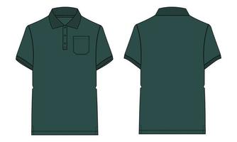 Kurzarm-Poloshirt, technische Mode, flache Skizze, Vektorgrafik, grüne Farbvorlage, Vorder- und Rückansicht. Bekleidungsdesign Mock-up. einfach zu bearbeiten und anpassbar vektor