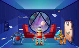 Cartoon-Illustration der Roboter im Raumschiff