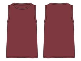 Tanktops technische Mode flache Skizze Vektor Illustration rote Farbvorlage Vorder- und Rückansichten. Bekleidungs-Tanktops für Männer und Jungen.