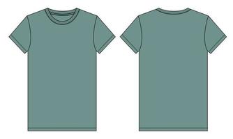 kurzarm t-shirt technische mode flache skizze grüne farbvorlage. Vektor-Illustration Basic Bekleidungsdesign Vorder- und Rückansicht. einfach zu bearbeiten und anpassbar. vektor