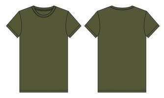 kurzarm t-shirt technische mode flache skizze grüne farbvorlage. Vektor-Illustration Basic Bekleidungsdesign Vorder- und Rückansicht. einfach zu bearbeiten und anpassbar. vektor