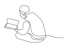 Eine durchgehende einzelne Linie des Menschen rezitiert den Koran auf weißem Hintergrund. vektor