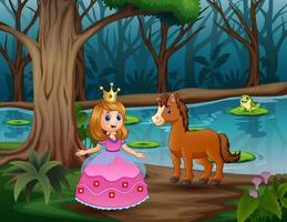 schöne Prinzessin und ein Pferd im Dschungel