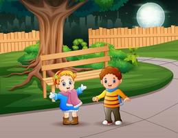 glada barn leker ute på natten illustration vektor