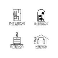 Home Interior Logo-Design und Möbel im Monoline-Stil am Set vektor