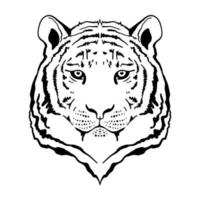 vektor hand dras i bläck tiger huvud. gott kinesiskt nytt år 2022 tigerns år. ansikte för tatueringslogotyper, emblem, märken, malletiketter och vintage designelement för t-shirts. isolerad på vitt.