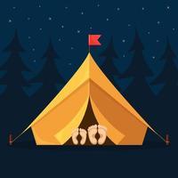 Nachtlandschaft mit Zelt, Wald. Sommerlager, Naturtourismus. Camping- oder Wanderkonzept. Vektordesign vektor
