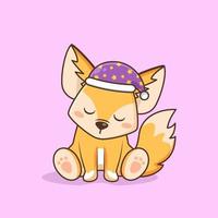 söt fennec fox sovkläder hatt vektor