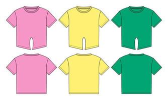 mehrfarbige Kurzarm-T-Shirt-Oberseiten-Vektorillustrationsvorlage für Damen. vektor