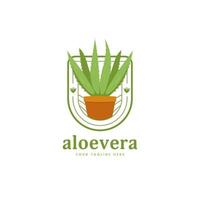 aloevera växt på kruka logotyp badge ikon illustration vektor