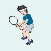 Vektor und Illustration des Sportsymbols auf isoliertem hellblauem Hintergrund. Sportereignis von Badminton.