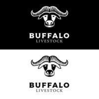 Büffelkopf mit großem Horn für Vieh- und Metzgerei-Logo-Design im Vintage-Silhouette-Stil vektor