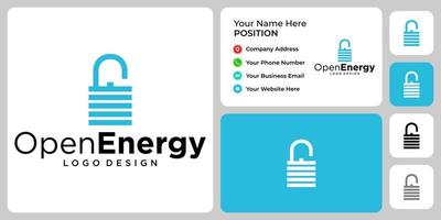 Logo-Design für Vorhängeschloss und Batteriestand mit Visitenkartenvorlage. vektor