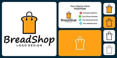 bröd och shoppingväska logotypdesign med visitkortsmall. vektor