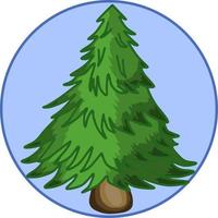 vektorillustration, tecknad grön julgran, på en rund blå bakgrund, designelement, ikon, emblem vektor