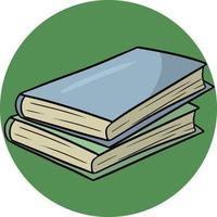 Zwei geschlossene Bücher, eine runde Karte mit einem Lehrbuch auf grünem Hintergrund, Vektorillustration, Gestaltungselement vektor
