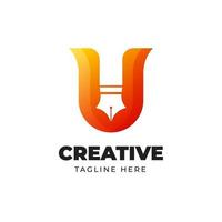 kreativa bokstaven u logotyp formgivningsmall med penna form gradient färgglada vektor