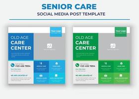 affisch för äldrevårdscentral, mall för sociala medier för äldreomsorg, mall för sociala medier för hemtjänst vektor