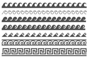 nahtlose rahmen im griechischen stil. geometrischer Grenzsatz. Vektor-Ornament-Muster. mediterrane dekorelemente mit wellen