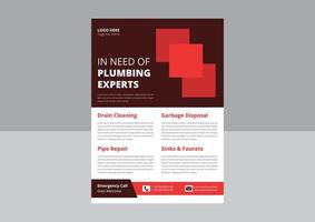 Flyer-Vorlage für Klempnerarbeiten. Broschürenvorlage für professionelle Sanitär-Service-Flyer-Plakate. benötigen einen Klempner-, Handwerker- und Klempnerservice-Flyer. vektor